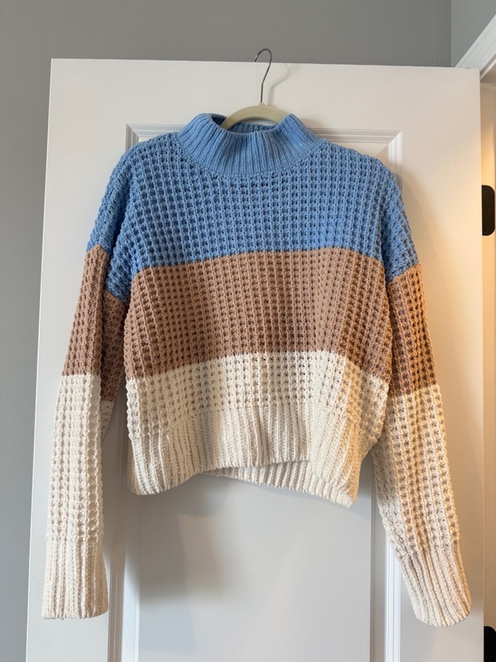 Pink Rose Blue, Brown & Cream Colorblock Cowl Sweater